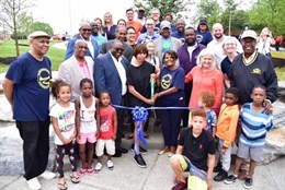 A ribbon cutting at the new Ambrose Kennedy park in Baltimore City!